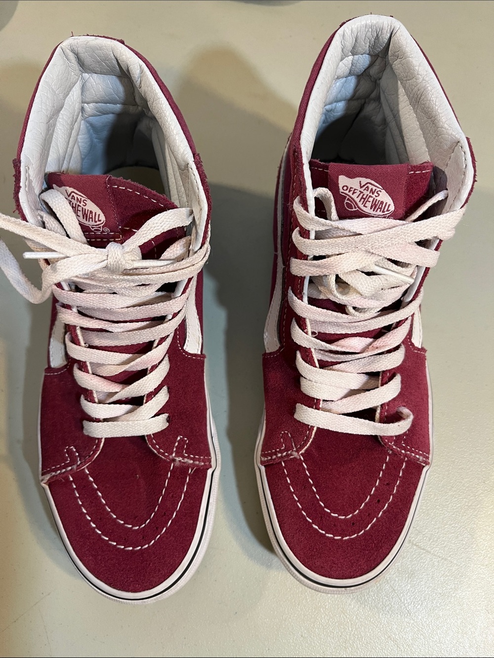 Vans Burgundy and White High-Top Suede Sneakers - Women
